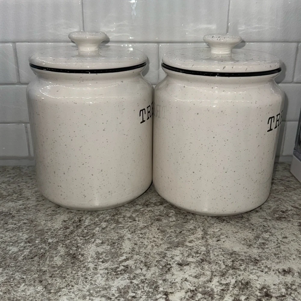 Kirkland’s Home Off White/Grey Speckled Ceramic Treat Jar Canister